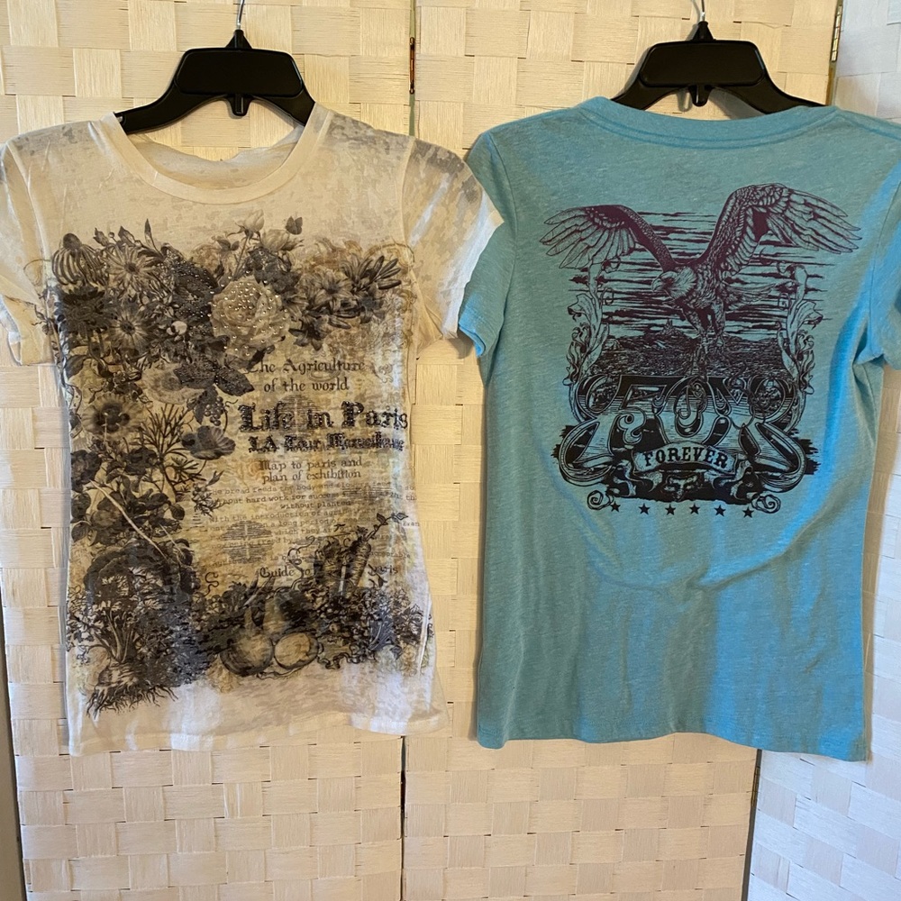 Two short sleeve tee shirts small medium sizing